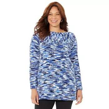 Женский синельный пуловер-туника-свитерCatherines больших размеров, цвет Blue Space Dye