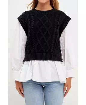 Женский смешанный свитер с косами English Factory
