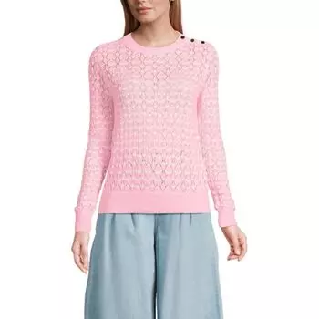 Женский современный свитер с круглым вырезом Lands' End, цвет ivory pink stripe