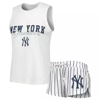 Женский спортивный белый комплект из майки и шорт в тонкую полоску New York Yankees Reel для женщин