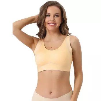 Женский спортивный бюстгальтер без косточек с легким пуш-ап для йоги, бюстгальтер без рукавов, не оставляющий следов ALLEGRA K, бежевый