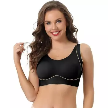Женский спортивный бюстгальтер без косточек с легким пуш-ап для йоги, бюстгальтер без рукавов, не оставляющий следов ALLEGRA K, черный