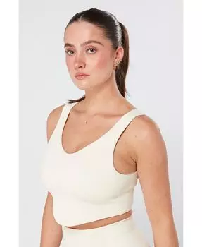 Женский спортивный бюстгальтер с бесшовным ребристым краем и глубоким краем Twill Active, тан/бежевый