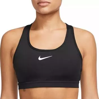 Женский спортивный бюстгальтер с мягкой подкладкой средней поддержки Nike Swoosh, черный