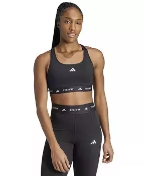 Женский спортивный бюстгальтер средней плотности с логотипом на резинке adidas, черный