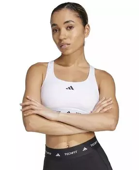 Женский спортивный бюстгальтер средней плотности с логотипом на резинке adidas, белый