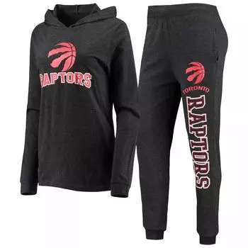 Женский спортивный черный пуловер Toronto Raptors Concepts с капюшоном и брюками для сна