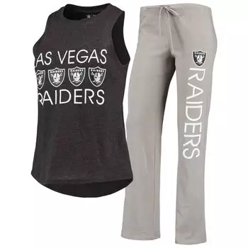 Женский спортивный черный/серый комплект Las Vegas Raiders больших размеров, майка и брюки для сна