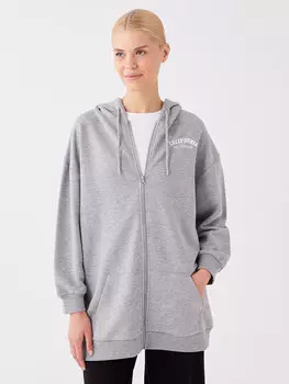 Женский спортивный кардиган большого размера с длинными рукавами и капюшоном с принтом LCW Modest