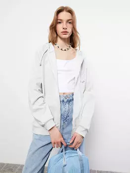 Женский спортивный кардиган прямого кроя с капюшоном и длинными рукавами LCW Casual