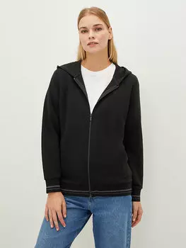 Женский спортивный кардиган с длинными рукавами и капюшоном с рисунком LCWAIKIKI Basic, новый черный