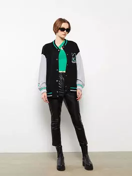 Женский спортивный кардиган с круглым вырезом и длинным рукавом с принтом LCW Casual