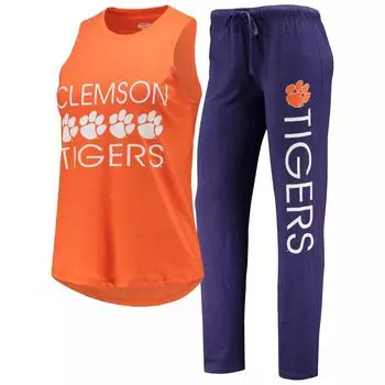 Женский спортивный комплект для сна Clemson Tigers фиолетового/оранжевого цвета на бретелях и брюках