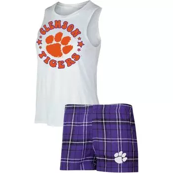 Женский спортивный комплект для сна фиолетового/белого цвета Clemson Tigers Ultimate, фланелевая майка и шорты
