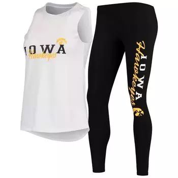 Женский спортивный комплект Iowa Hawkeyes белого/черного цвета с майкой и леггинсами для сна