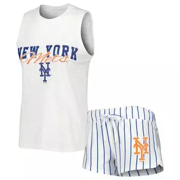 Женский спортивный комплект из белой майки и шорт New York Mets Reel в тонкую полоску для женщин