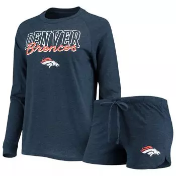 Женский спортивный комплект темно-синего цвета Denver Broncos реглан с длинными рукавами и шортами для сна