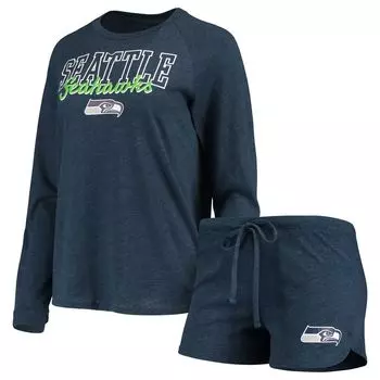 Женский спортивный комплект темно-синего цвета для колледжа Seattle Seahawks, вязаный топ и шорты реглан с длинными рукавами, комплект для сна