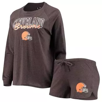 Женский спортивный коричневый цвет Cleveland Browns в метр, вязаный топ реглан с длинными рукавами и шорты, комплект для сна