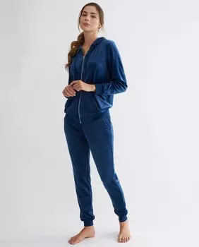 Женский спортивный костюм домашняя куртка на молнии и с капюшоном Selmark, темно-синий