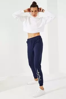 Женский спортивный костюм удобной формы с манжетами и вышивкой цвета индиго TOMMYLIFE