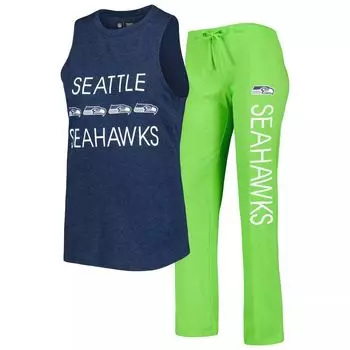Женский спортивный неоновый зеленый/темно-синий костюм Seattle Seahawks с мускулистой майкой и брюками для сна