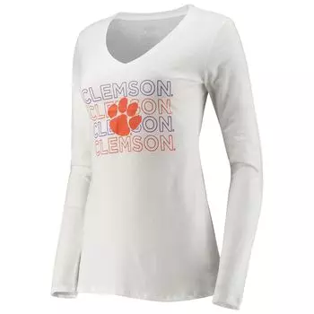 Женский спортивный оранжево-белый комплект Clemson Tigers с длинными рукавами и брюками для сна