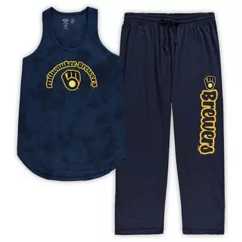 Женский спортивный темно-синий комплект для сна Milwaukee Brewers из джерси больших размеров Concepts, майка и брюки