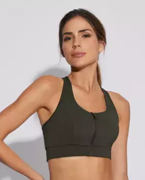 Женский спортивный топ с молнией из коллекции Selmark Tech by Pilar Rubio, темно-зеленый