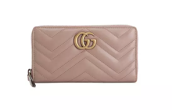 Женский стеганый кожаный кошелек Marmont цвета молочного чая GUCCI