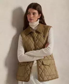 Женский стеганый жилет с отделкой из вельвета Polo Ralph Lauren, коричневый/бежевый