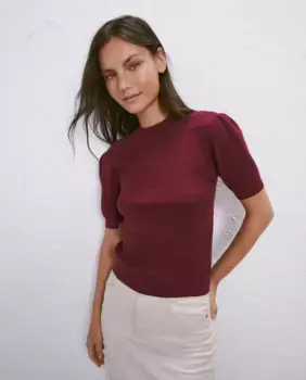 Женский структурированный свитер с короткими рукавами Easy Wear, бордовый