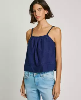 Женский струящийся топ с плетеными бретелями Pepe Jeans, синий