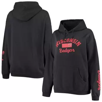 Женский суперразмерный пуловер с капюшоном для прессы, черный Wisconsin Badgers Rock n Roll