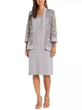 Женский сутажный пиджак без воротника с открытым передом Petites R&M Richards, цвет Granite