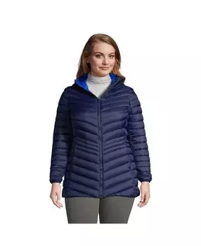 Женский сверхлегкий складной длинный пуховик больших размеров Lands' End