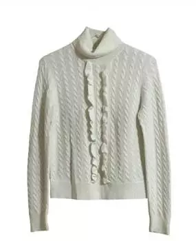 Женский сверхмягкий свитер с воротником-стойкой из смеси шерсти и оборками цвета слоновой кости J.Crew