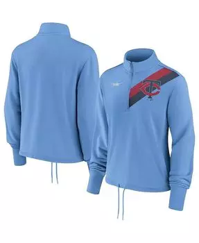 Женский светло-голубой пуловер с молнией до половины длины Minnesota Twins 1965 Cooperstown Collection Performance в полоску с перемоткой назад Nike, синий