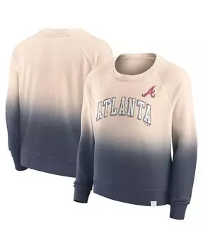 Женский светло-коричневый, темно-синий рваный свитшот Atlanta Braves Luxe Lounge Arch с регланами Fanatics, бежевый