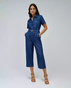 Женский светлый джинсовый комбинезон с воротником рубашки Salsa Jeans, синий