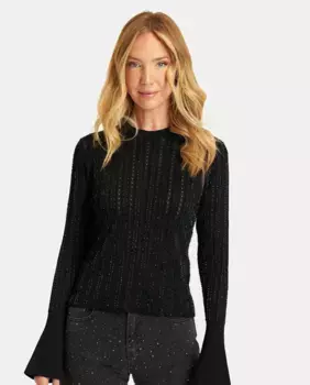 Женский свитер ажурной вязки с расклешенными рукавами Alma en Pena, черный