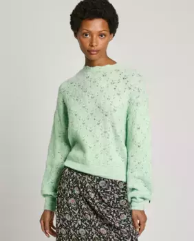 Женский свитер ажурной вязки с V-образным вырезом Pepe Jeans, светло-зеленый