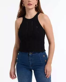 Женский свитер BEBE с фестончатым подолом и ажурной отделкой, черный