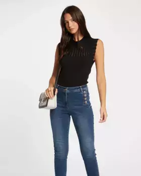 Женский свитер без рукавов с ажурными деталями Morgan, черный