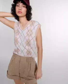 Женский свитер без рукавов с принтом в виде ромбов Maje, бежевый