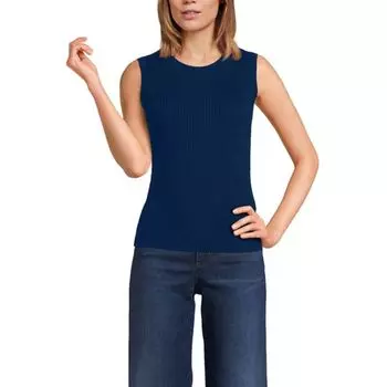 Женский свитер без рукавов с тонкой резинкой и круглым вырезом Lands' End, синий