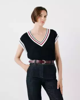 Женский свитер без рукавов с V-образным вырезом Caroll, темно-синий