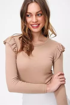 Женский свитер бисквитного цвета с оборками на плечах, полурыбак Smd-xkn5194 Trend Alaat Stili, бежевый
