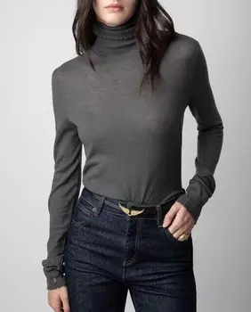 Женский свитер бобби с кашемировой водолазкой с перьями Zadig & Voltaire, темно-серый