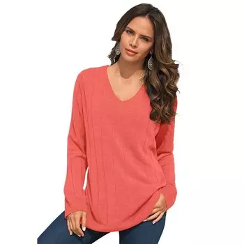 Женский свитер больших размеров Roaman с v-образным вырезом и v-образным вырезом большого размера Roaman's, цвет Sunset Coral